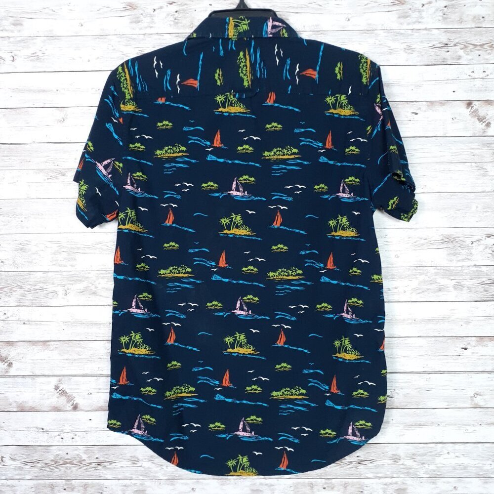 Denim & Flower Ricky Singh Mens Button Up Shirt S Slim Fit Navy Sailboats 154A - Picture 2 of 5